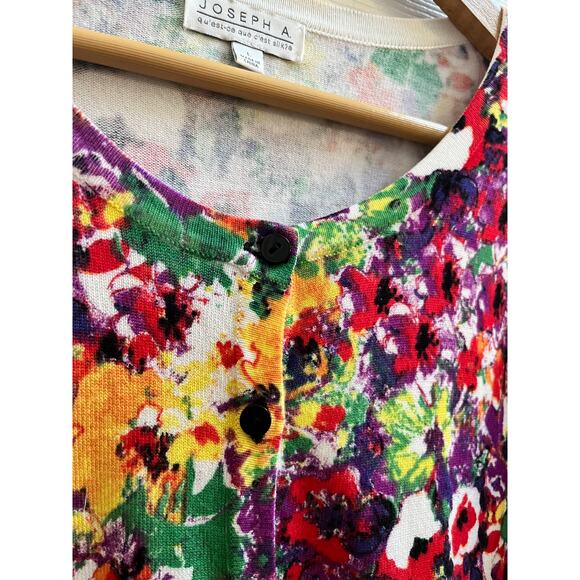 Joseph A Rayon Blend Multicolor Floral Bracelet Sleeve Cardigan Size Large - Picture 6 of 11